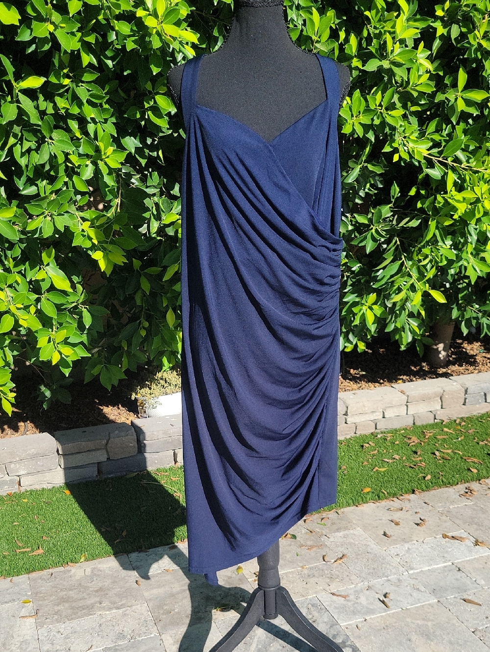 Grace Karin Navy Draped Midi Dress 2XL